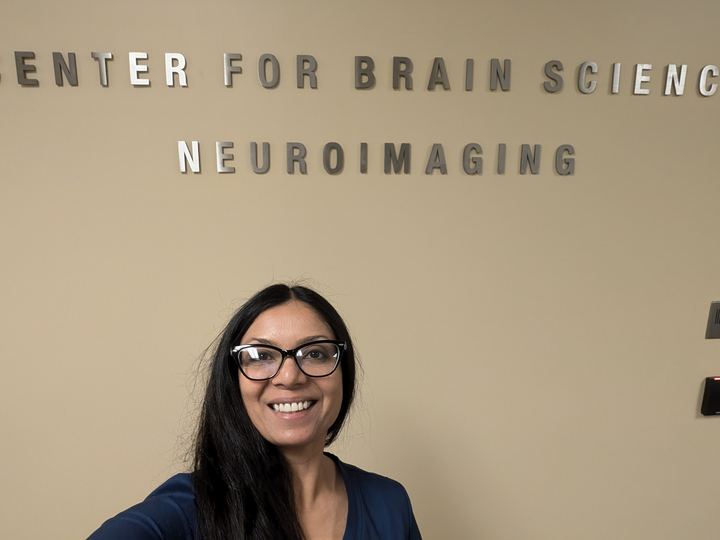 Lekshmi at the Center for Brain Science Neuroimaging sign