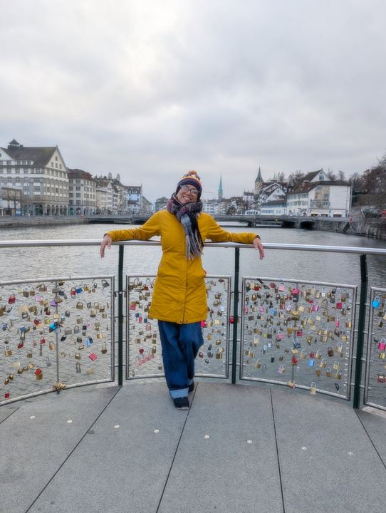 Lekshmi on a bridge in Zürich